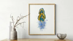 Image of a feather watercolor painting by Shayna Larsen, originals & prints available