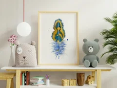 Image of a feather watercolor painting by Shayna Larsen, originals & prints available