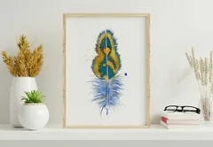 Image of a feather watercolor painting by Shayna Larsen, originals & prints available