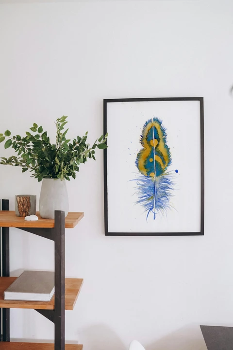 Image of a feather watercolor painting by Shayna Larsen, originals & prints available