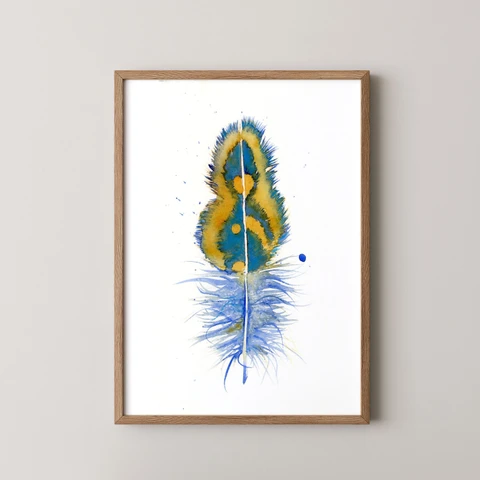 Image of a feather watercolor painting by Shayna Larsen, originals & prints available