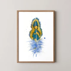 Image of a feather watercolor painting by Shayna Larsen, originals & prints available