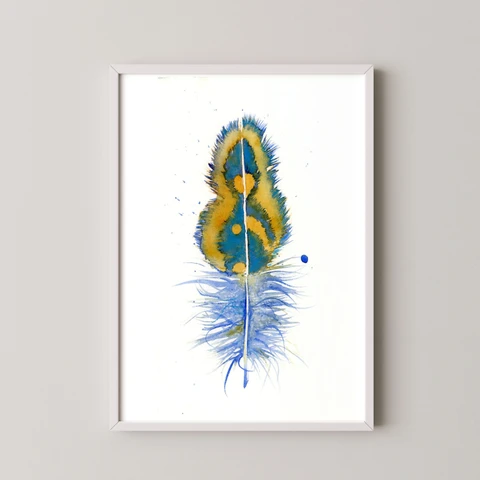 Image of a feather watercolor painting by Shayna Larsen, originals & prints available