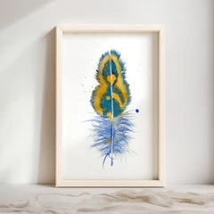 Image of a feather watercolor painting by Shayna Larsen, originals & prints available