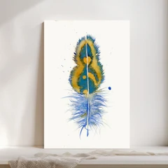 Image of a feather watercolor painting by Shayna Larsen, originals & prints available