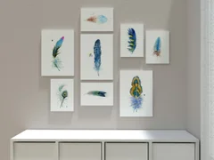 Image of a feather watercolor painting by Shayna Larsen, originals & prints available