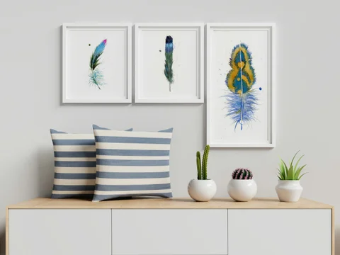 Image of a feather watercolor painting by Shayna Larsen, originals & prints available