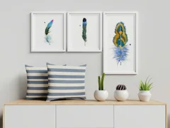 Image of a feather watercolor painting by Shayna Larsen, originals & prints available