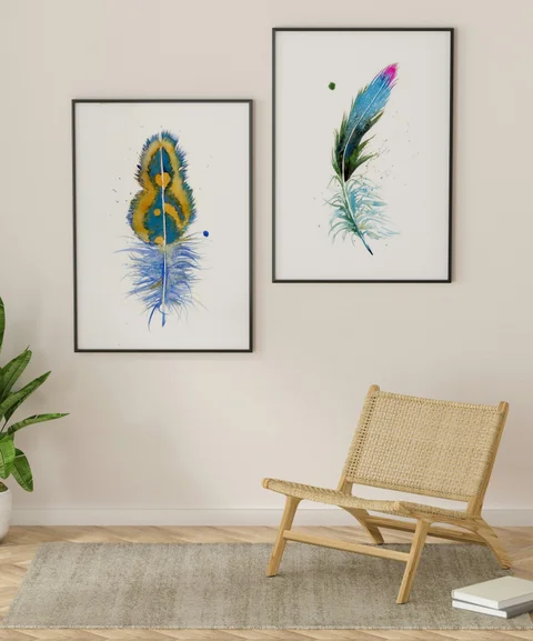 Image of a feather watercolor painting by Shayna Larsen, originals & prints available