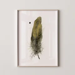 Image of a feather watercolor painting by Shayna Larsen, originals & prints available