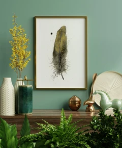 Image of a feather watercolor painting by Shayna Larsen, originals & prints available