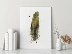 Image of a feather watercolor painting by Shayna Larsen, originals & prints available