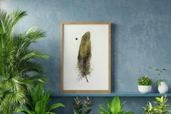 Image of a feather watercolor painting by Shayna Larsen, originals & prints available