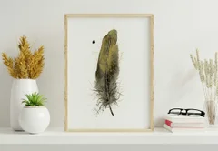 Image of a feather watercolor painting by Shayna Larsen, originals & prints available