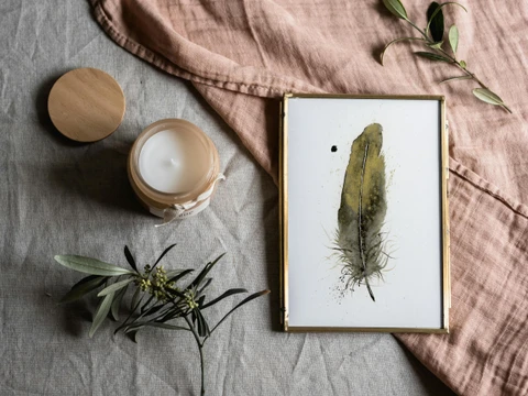 Image of a feather watercolor painting by Shayna Larsen, originals & prints available