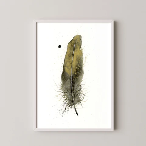Image of a feather watercolor painting by Shayna Larsen, originals & prints available