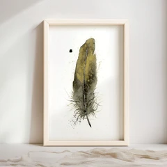Image of a feather watercolor painting by Shayna Larsen, originals & prints available