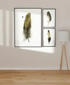 Image of a feather watercolor painting by Shayna Larsen, originals & prints available