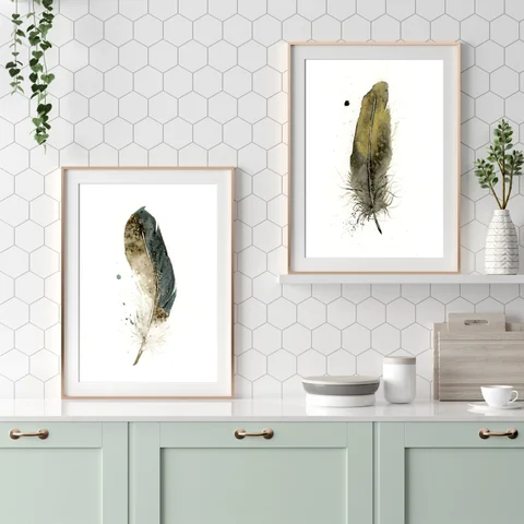 Image of a feather watercolor painting by Shayna Larsen, originals & prints available