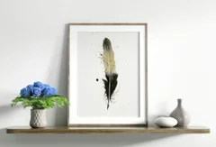 Image of a feather watercolor painting by Shayna Larsen, originals & prints available