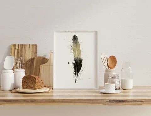 Image of a feather watercolor painting by Shayna Larsen, originals & prints available