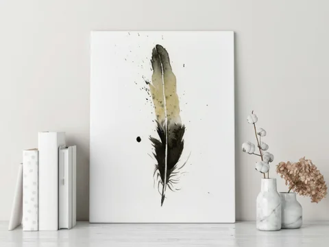Image of a feather watercolor painting by Shayna Larsen, originals & prints available