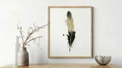 Image of a feather watercolor painting by Shayna Larsen, originals & prints available