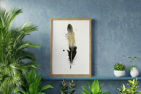 Image of a feather watercolor painting by Shayna Larsen, originals & prints available