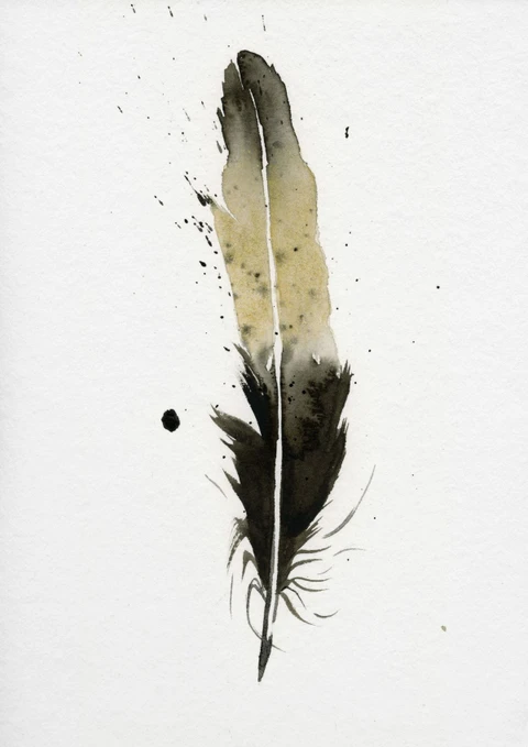 Image of a feather watercolor painting by Shayna Larsen, originals & prints available