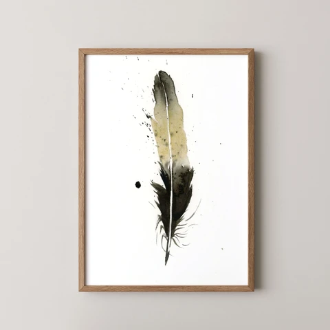 Image of a feather watercolor painting by Shayna Larsen, originals & prints available