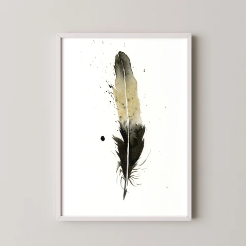 Image of a feather watercolor painting by Shayna Larsen, originals & prints available