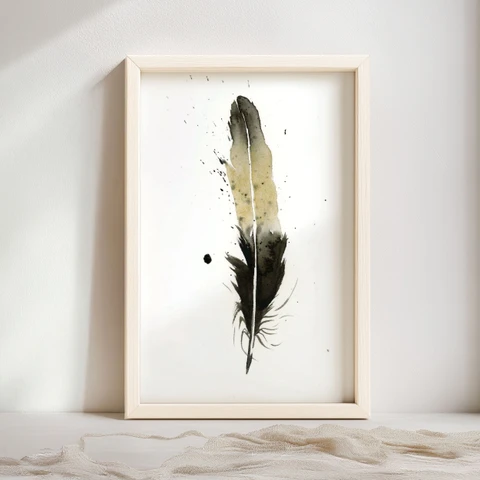 Image of a feather watercolor painting by Shayna Larsen, originals & prints available