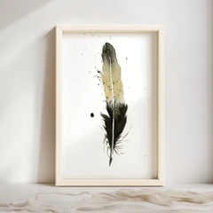 Image of a feather watercolor painting by Shayna Larsen, originals & prints available