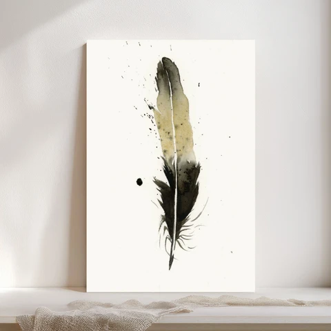 Image of a feather watercolor painting by Shayna Larsen, originals & prints available