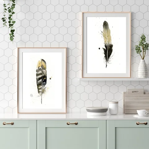 Image of a feather watercolor painting by Shayna Larsen, originals & prints available