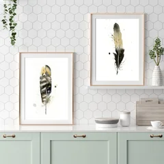 Image of a feather watercolor painting by Shayna Larsen, originals & prints available