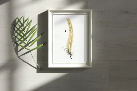 Image of a feather watercolor painting by Shayna Larsen, originals & prints available