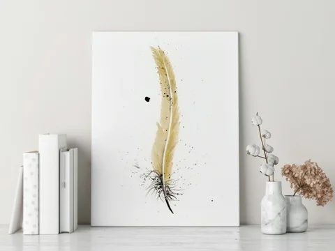 Image of a feather watercolor painting by Shayna Larsen, originals & prints available
