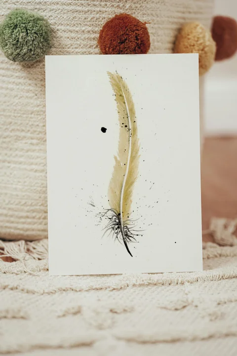 Image of a feather watercolor painting by Shayna Larsen, originals & prints available