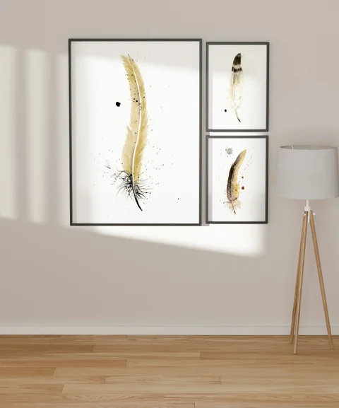Image of a feather watercolor painting by Shayna Larsen, originals & prints available