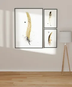 Image of a feather watercolor painting by Shayna Larsen, originals & prints available