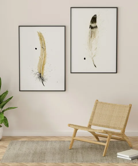 Image of a feather watercolor painting by Shayna Larsen, originals & prints available