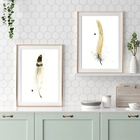 Image of a feather watercolor painting by Shayna Larsen, originals & prints available