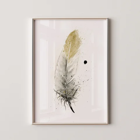 Image of a feather watercolor painting by Shayna Larsen, originals & prints available
