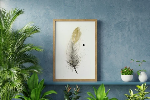Image of a feather watercolor painting by Shayna Larsen, originals & prints available
