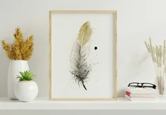 Image of a feather watercolor painting by Shayna Larsen, originals & prints available