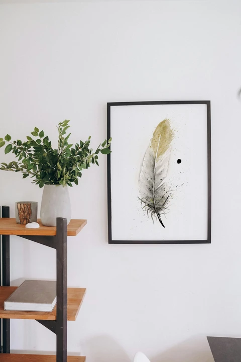 Image of a feather watercolor painting by Shayna Larsen, originals & prints available