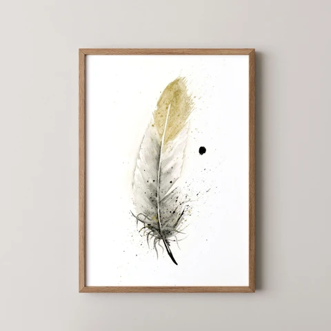 Image of a feather watercolor painting by Shayna Larsen, originals & prints available