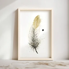 Image of a feather watercolor painting by Shayna Larsen, originals & prints available