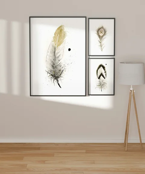 Image of a feather watercolor painting by Shayna Larsen, originals & prints available